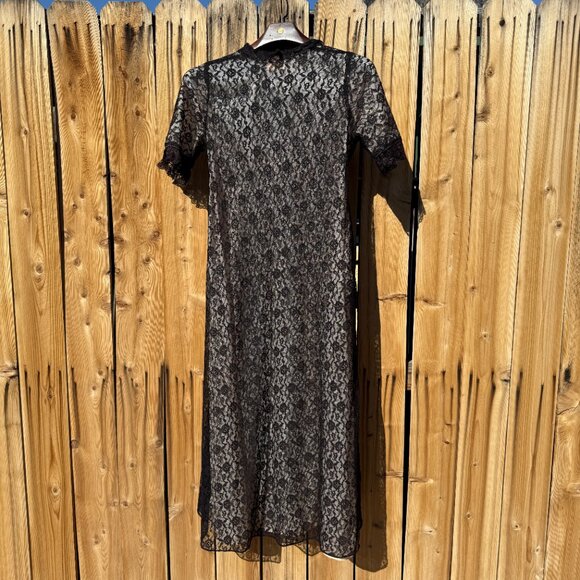 Vintage Peignoir Robe 60s Marilyn Black Floral Lace Peignoir Lingerie Robe | M/L - Picture 11 of 17